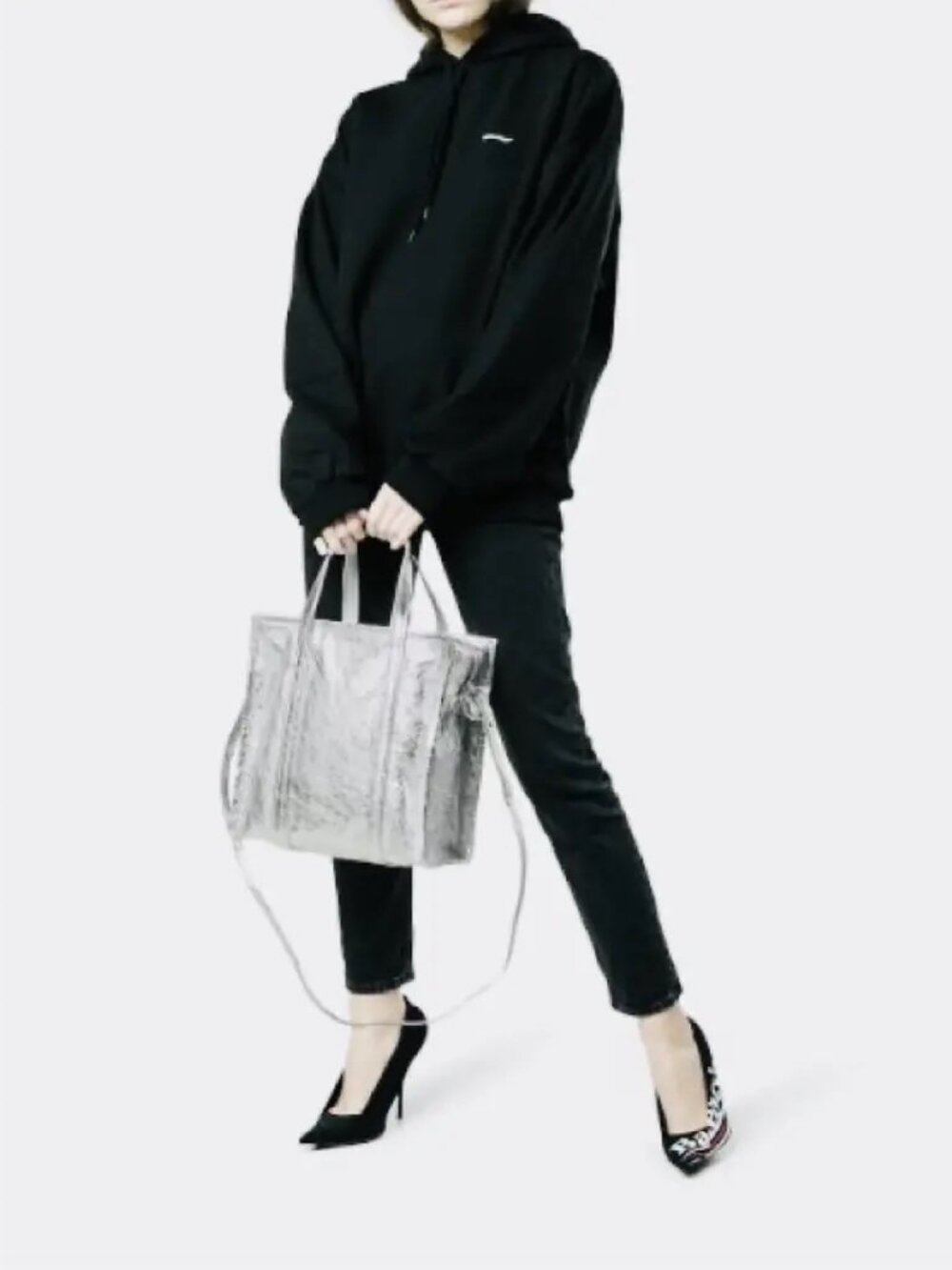 Balenciaga Bazar Bag Leather Tote, Silver, NWT